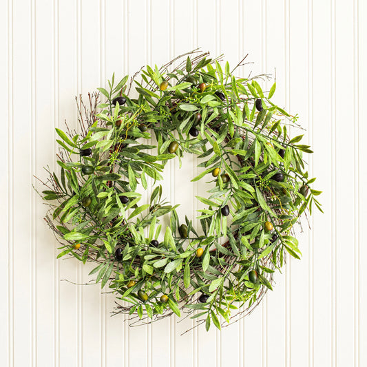 24" Artificial Green Olive Leaf Wreath.